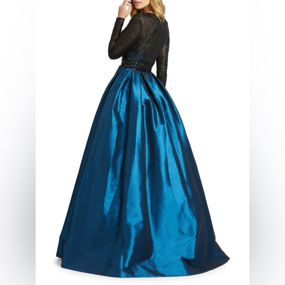 MAC DUGGAL 62883D EMBELLISHED SEQUIN TAFFETA TEAL/BLACK GOWN Size 16 - Picture 3 of 5